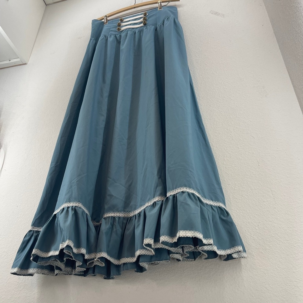 Blue Maxi Skirt Romantic Prairie Cottagecore Lace Ruffle Ren Faire Whimsigoth - Picture 7 of 16